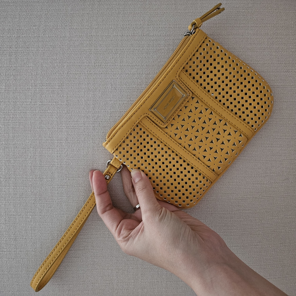 Nine West Yellow Perforated Clutch Wristlet